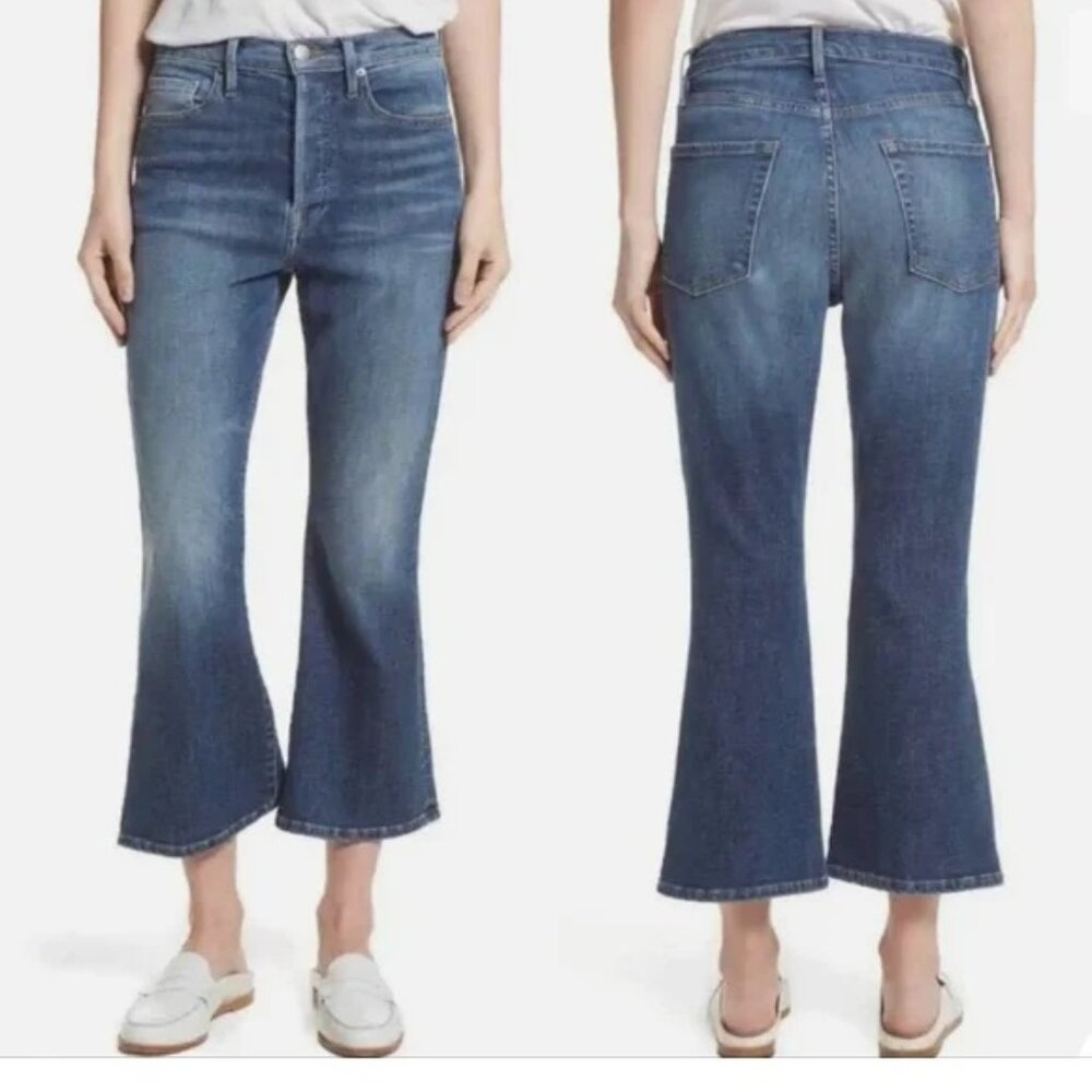 Frame Denim Le Crop Flare Blue Jeans Size 30 Button Fly Sunrise Park - 30